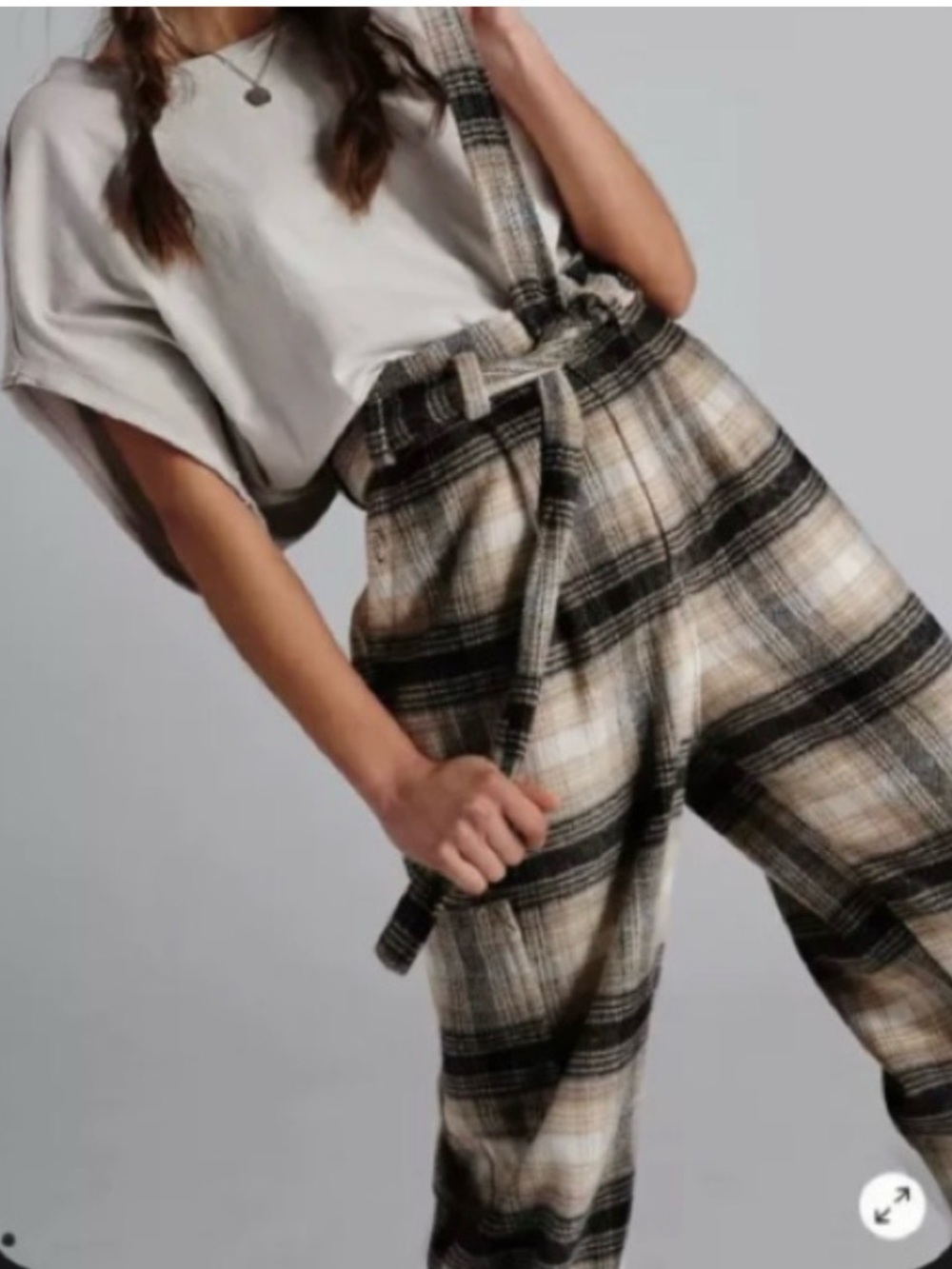 Free People Kye Paperbag Plaid Wool Pants